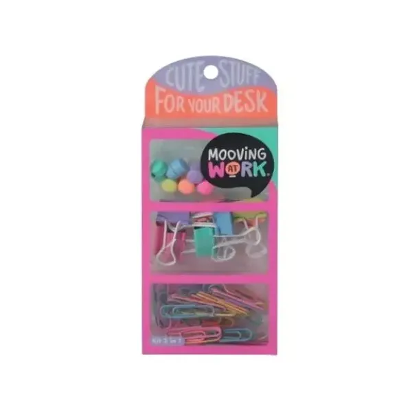 Kit Mooving maw neon 3 en 1 pink - clips, imanes y aprietapapeles