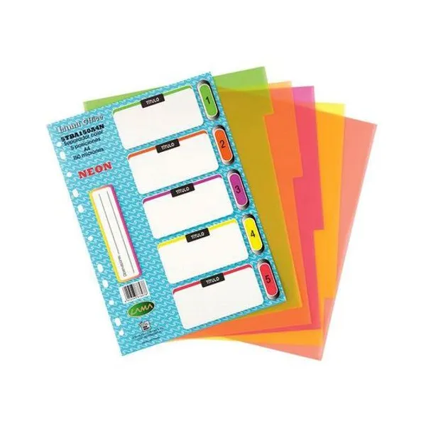 Separador de materias a4 con solapa pvc 150 micrones neon x5 unidades lama