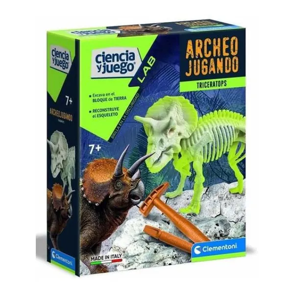 Juego de ingenio clementoni excavar hueso de triceratops fluor
