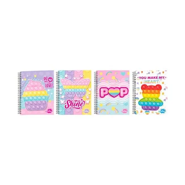 Cuaderno 16x21 rayado 100h tapa dura con espiral pop it x1 modelos surtidos inkdrop