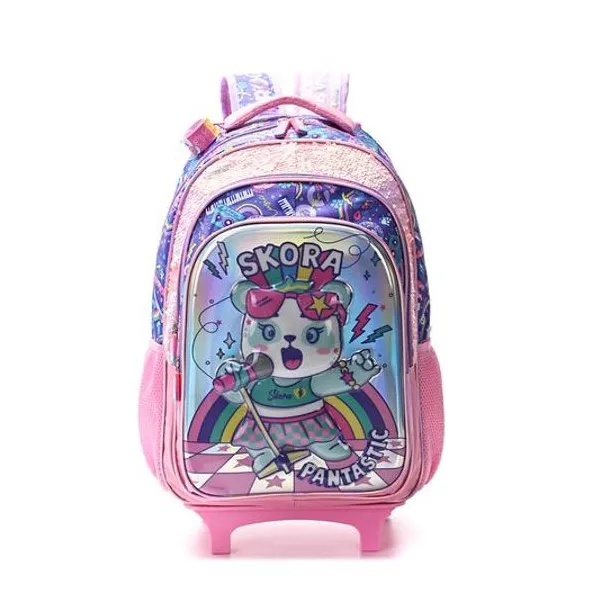 Mochila 18" con carro y llavero pets Skora