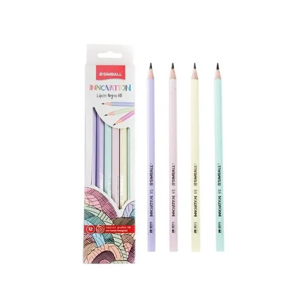 Lápiz grafito negro hb cuerpo pastel caja x12 unidades Simball