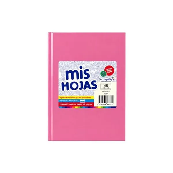 Cuaderno 16x21 rayado 48 hojas tapa dura rosa araña mis hojas