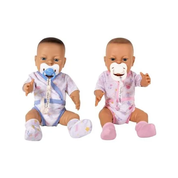 Bebé de plastisol camila/agustin con accesorios, dni y librito 43 cm casita