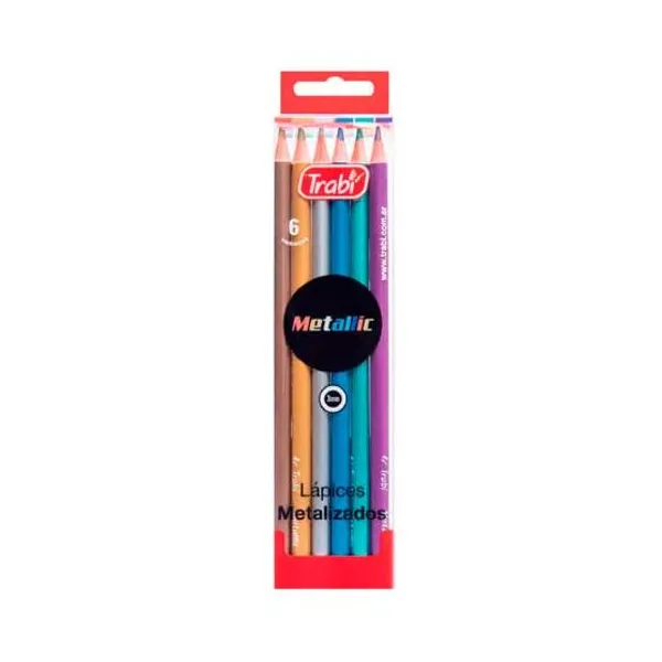 Lápices de colores trabi metalizado largos x6 unid.