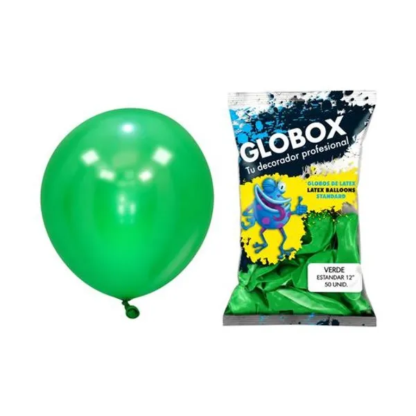Globo 12" liso estandar verde bolsa x50 globox