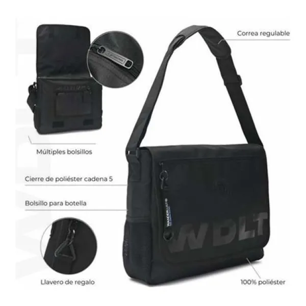 Morral cartero wanderteam 39x32x10 cm con llavero negro