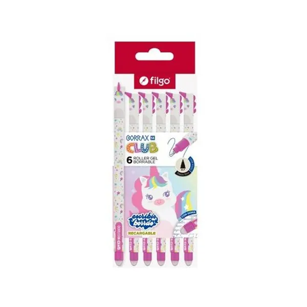 Bolígrafo borrable 0.7 mm borrax club unicornio caja x6 Filgo