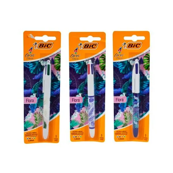 Bolígrafo 4 colores flora blister x unidad BIC