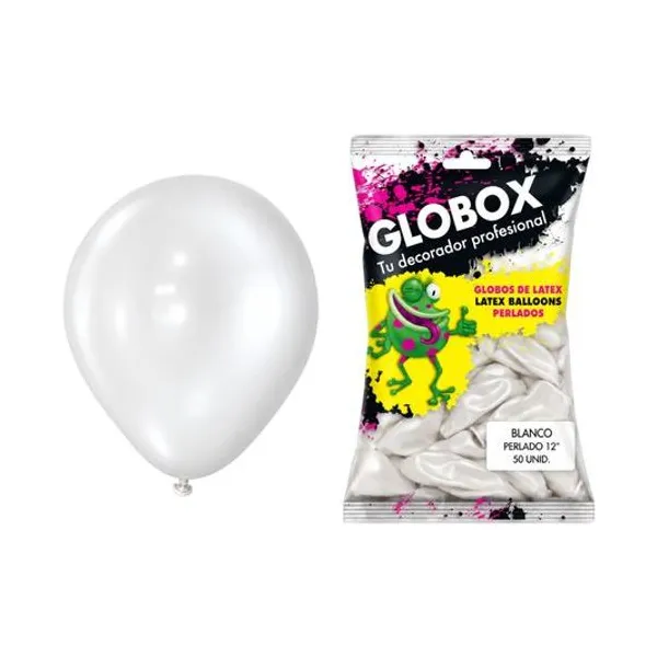 Globo 12" perlado blanco bolsa x50 globox
