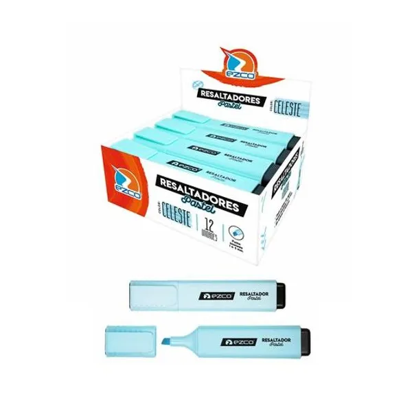 Resaltador chato pastel celeste caja x12 Ezco
