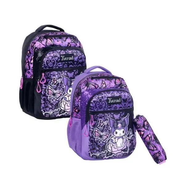 Mochila 18" espalda kuromi mariposas con cartuchera