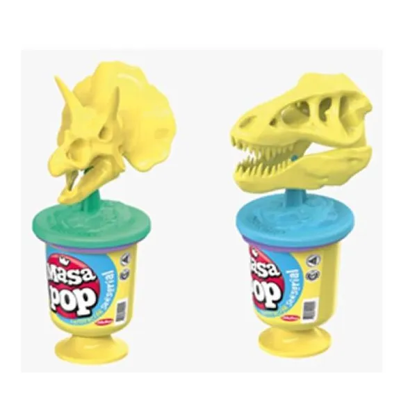 Masa pop, craneós- triceratops y t rex con base para modelar y potes de masa