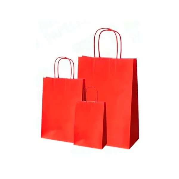 Bolsa de papel mauger roja con manija 22 x30 cm
