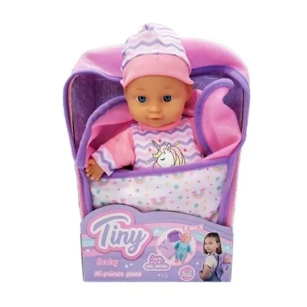 Bebote Tiny con mochila, mantita y sonidos 27 cm (cuerpo blando)