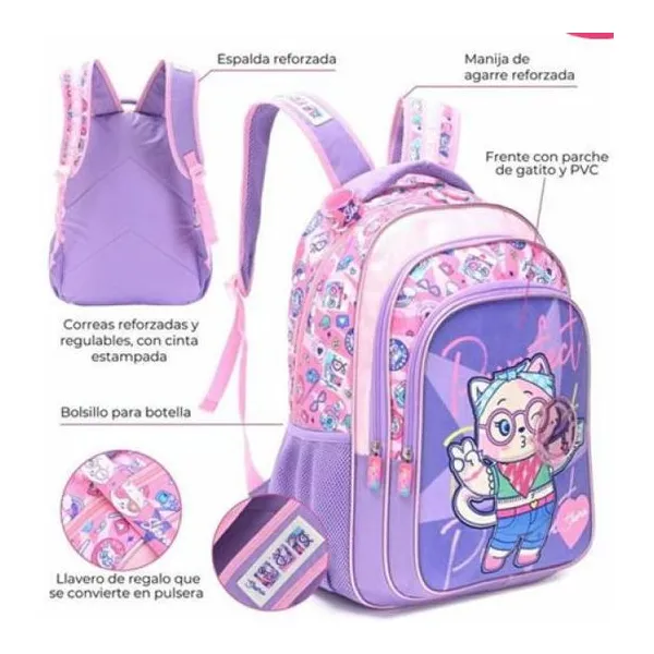 Mochila pets purrfect con llavero 32x45x15 cm 18 pulg