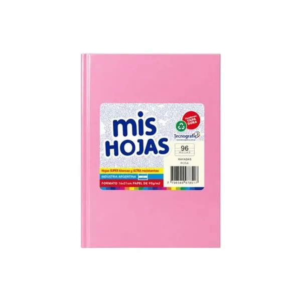 Cuaderno 16x21 rayado 96 hojas tapa dura rosa araña mis hojas