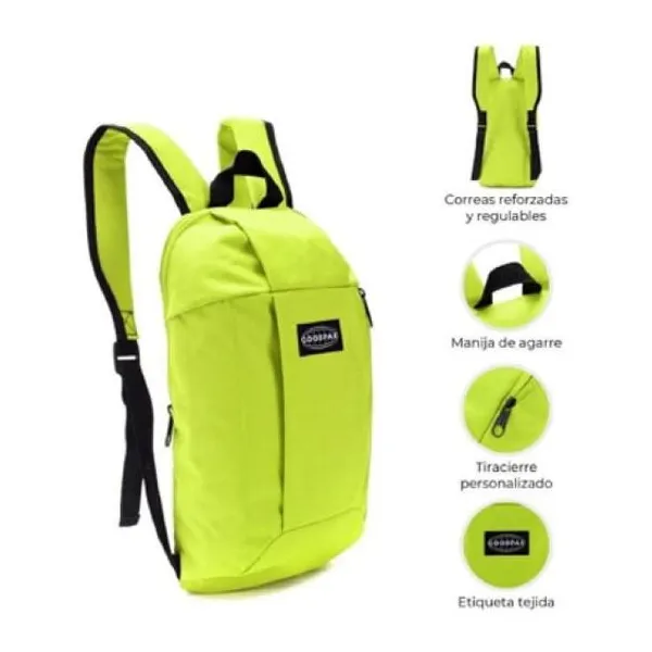 Mochila goodpak bolsillo delantero con manija lima 21 x14 x31 cm