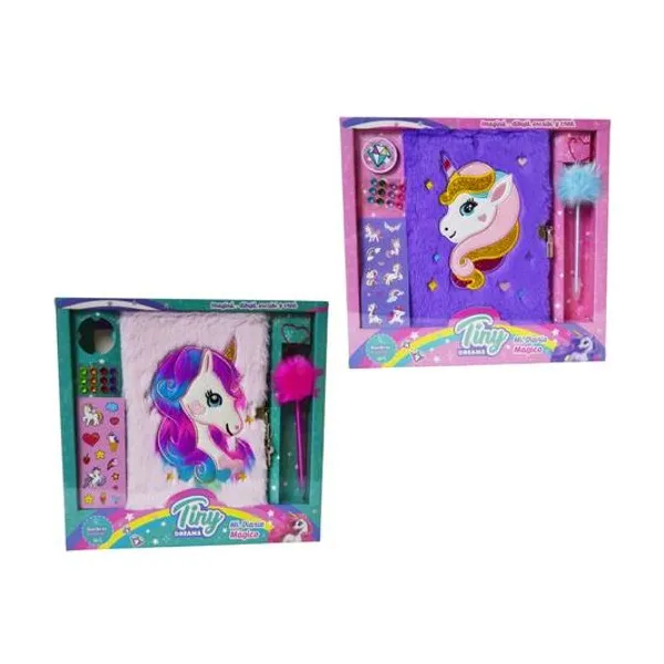 Diario intimo unicornio peluche con bolígrafo en caja 28x26x3 cm colores surtidos