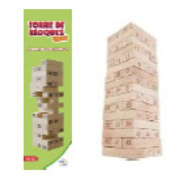Mini torre de bloques jenga 54 piezas con números +4 dados 5 x2 x1 cm