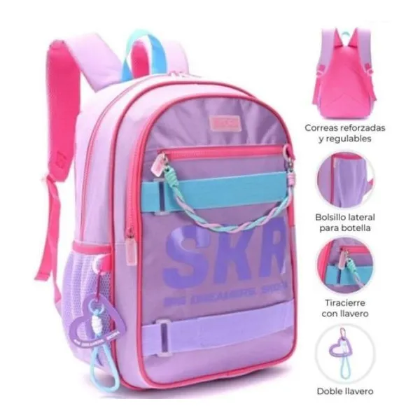 Mochila 17" cromatico rosa pipping fucsia con triple llavero 32x43x15 cm