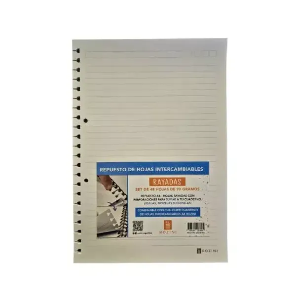 Repuesto a4 para cuaderno rozini intercambiable 48 hjs.raya