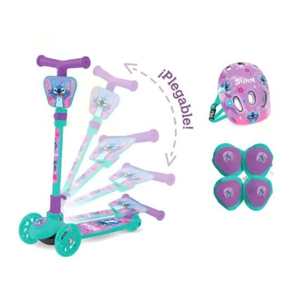 Monopatin plegable Stitch + kit de protección