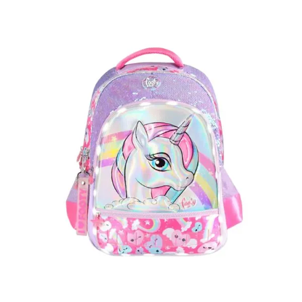 Mochila espalda 18" footy unicornio arco iris con luz
