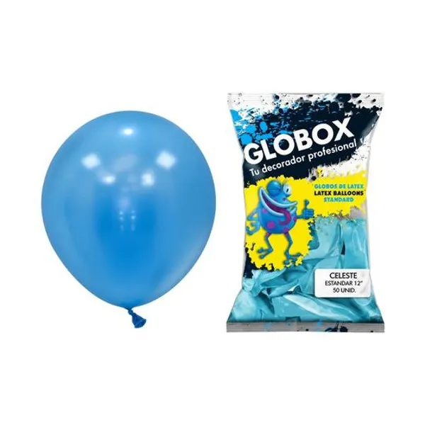 Globo 12" liso estandar celeste bolsa x50 globox