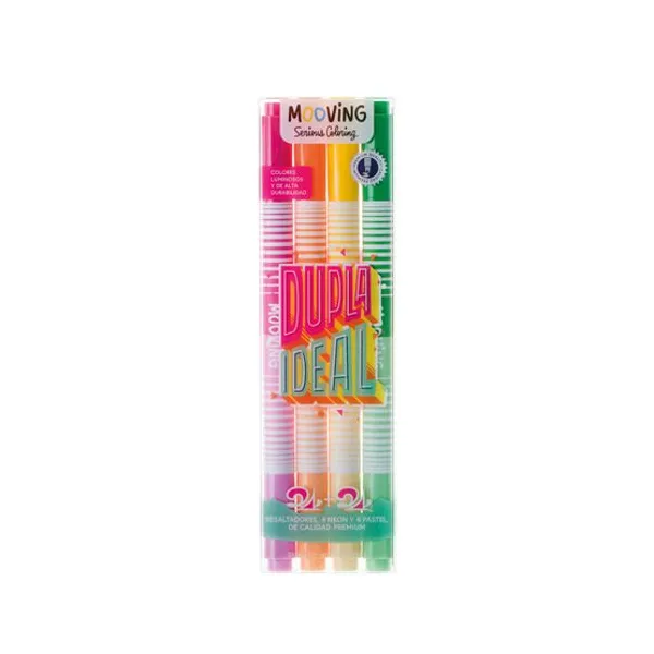 Resaltador Mooving bicolor neon y pastel est.x 4 unid.