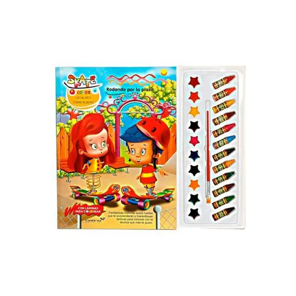 Libro skate color con acuarelas y crayones: rodando la plaza 22x29 cm