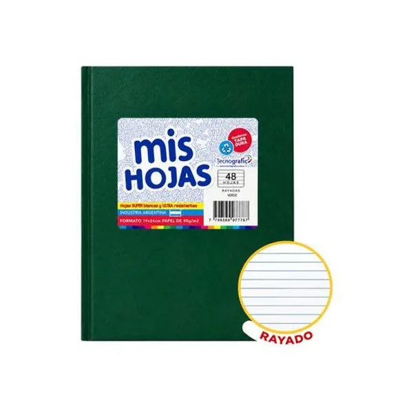 Cuaderno 19x24 cm rayado 48 hojas tapa dura araña verde mis hojas