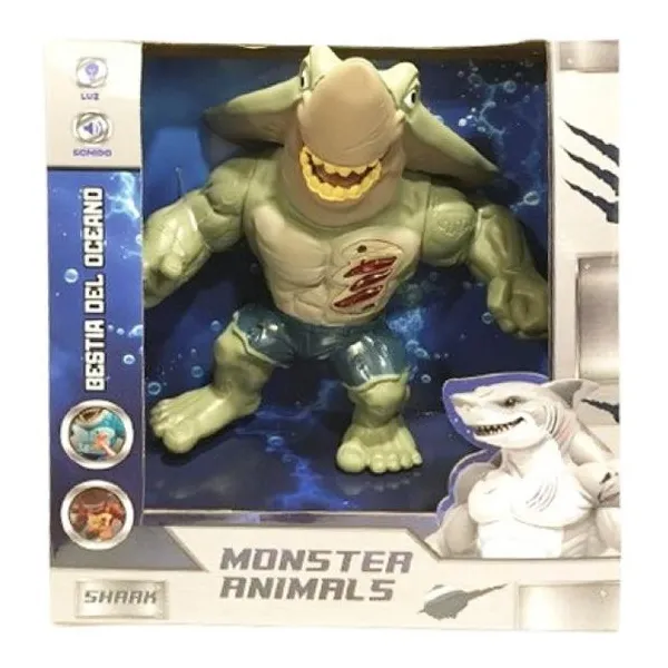 Tiburon monster animals con luz y sonido articulado 22 cm