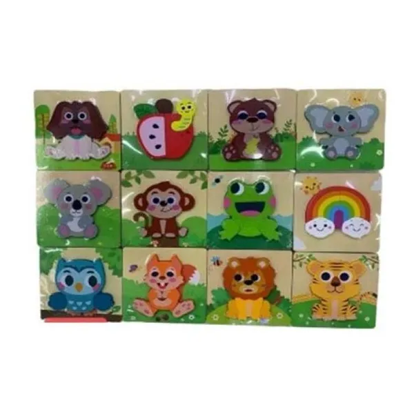 Juego didáctico de encastre bloques de madera (12 modelos) 15 x15 cm