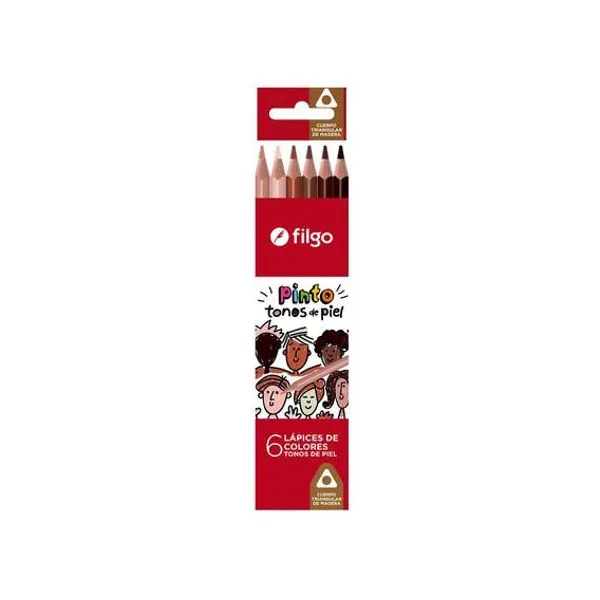 Lápiz de color largo piel madera Pinto caja x6 Filgo - p