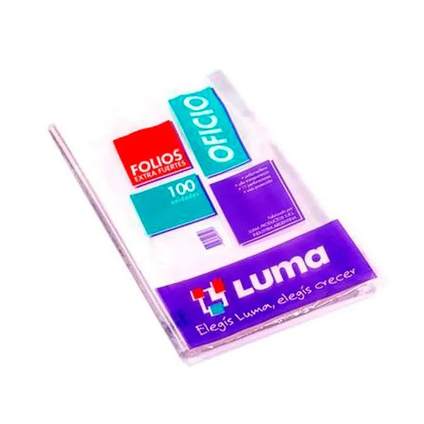 Folio oficio polipropileno extra fuerte 70 micrones x100 unidades luma