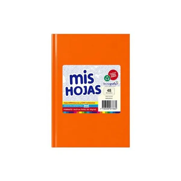 Cuaderno 16x21 rayado 48 hojas tapa dura naranja araña mis hojas