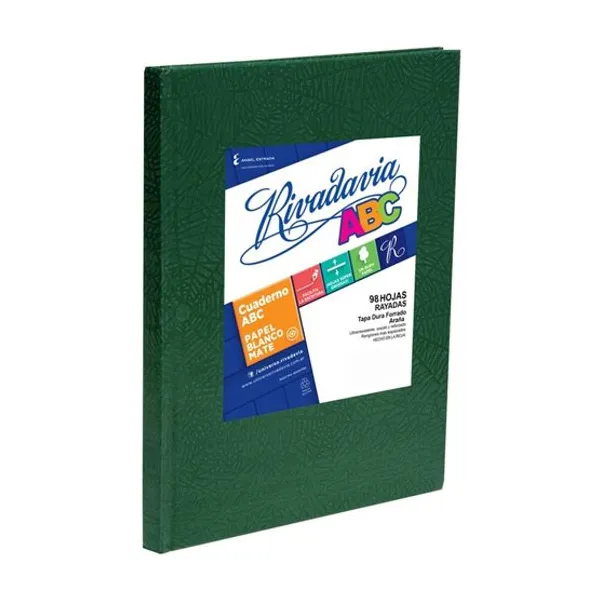 Cuaderno tapa dura Rivadavia abc 19x23,5 x98 hs.ray.verde araña