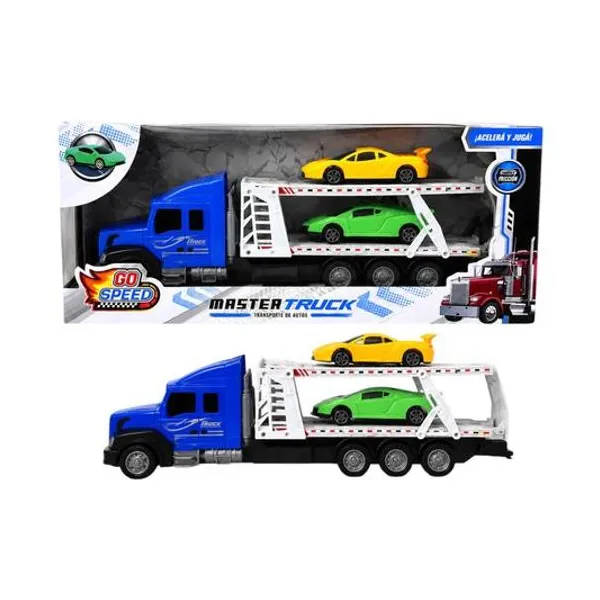 Camión transporta autos en caja 41x18x9 cm