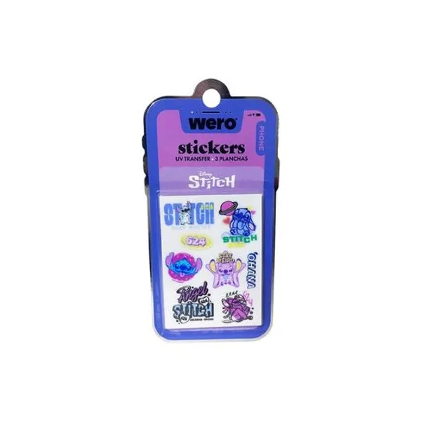 Stickers uv trasnferible Stitch blister x3 a prueba de agua para celu Wero