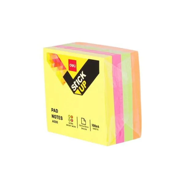 Notas adhesivas deli cubo neon 76 x76 mmx 400 hs.4 colores
