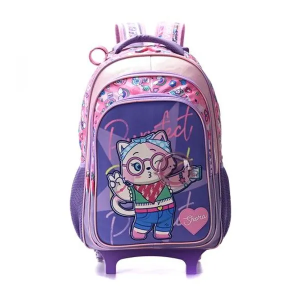 Mochila 18" con carro y llavero pets Skora