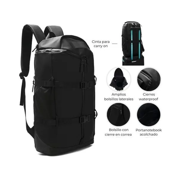 Mochila 20" espalda engomada go negra 52x30x17.5 cm wanderlust
