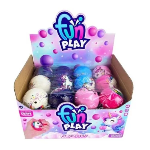 Pelotas soft unicornio 3,5 pulgadas fun play 24 pzas/display 26 x20 x14 cm