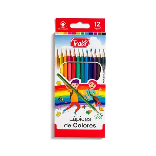 Lápices de colores trabi triangular largos x12 unid.