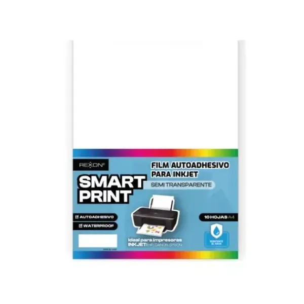 Film autoadhesivo para inkjet rexon semi transparente a4 x10 hjs.