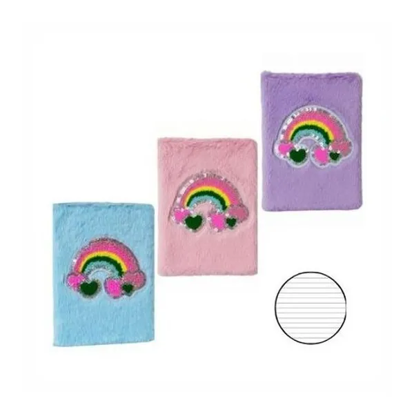 Cuaderno 15x21 cm rayado 70 hojas arcoiris peluche modelos surtidos