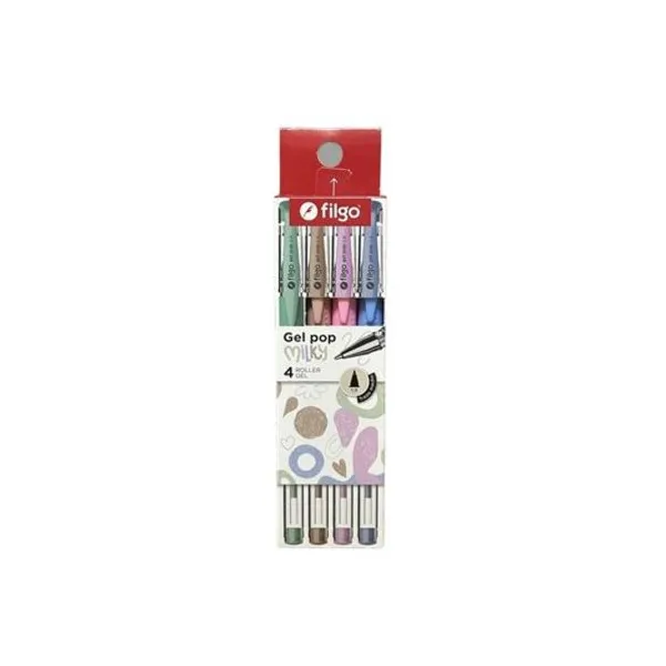 Bolígrafo roller 1.0 mm gel pop x4 unidades milky colores surtido