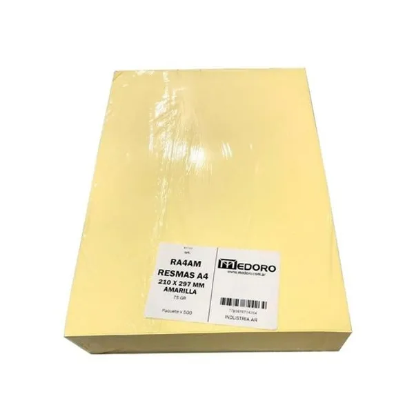 Resma papel medoro tamaño a4 75 grsx 500 hjs.amarillo