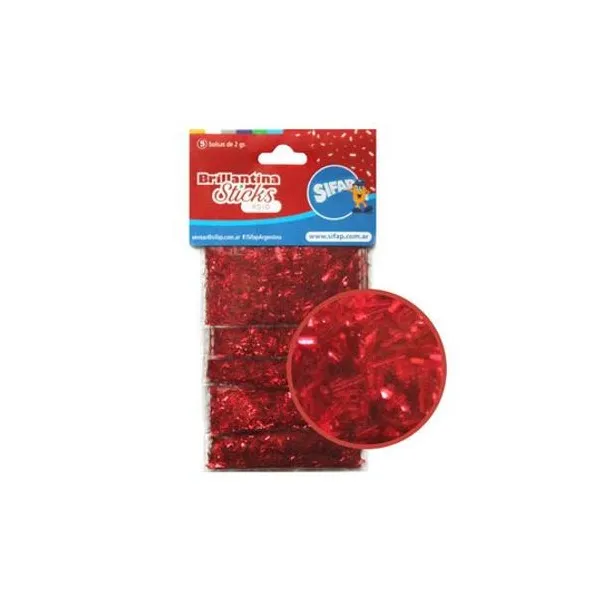 Brillantina sticks rojo 2 g en sobre x5 unidades Sifap - sticksroj